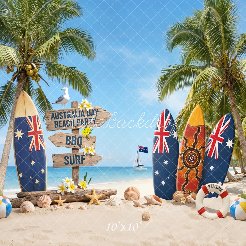 Kate Australia Day Surfboards Palm Trees Beach Backdrop Designed by Emetselch