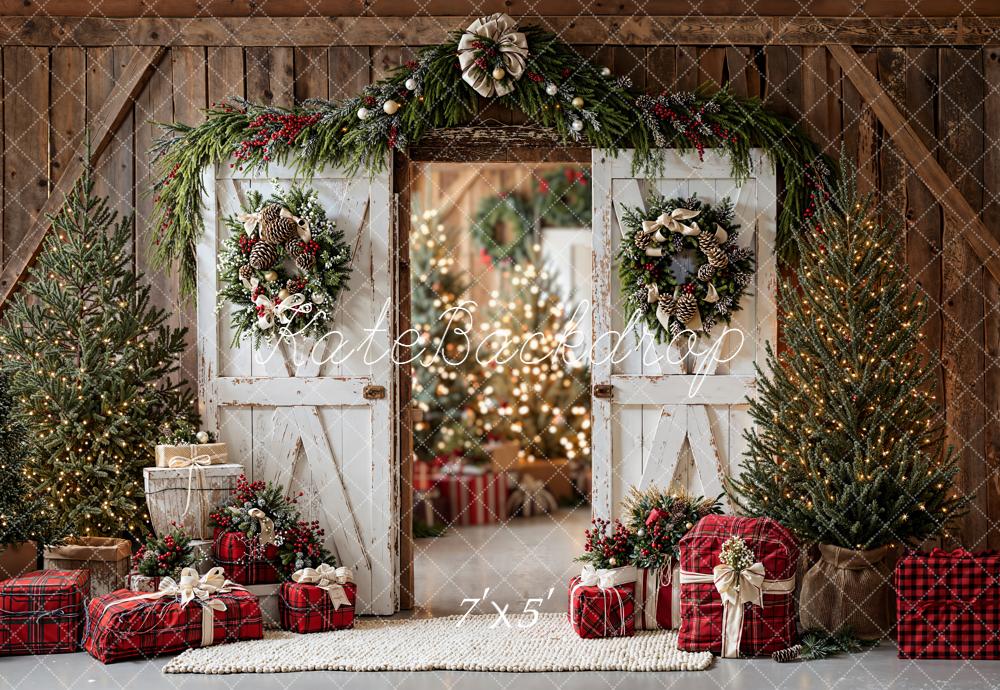 Kate Christmas Barn Door Wreaths Backdrop Designed by Emetselch - Kate Backdrop AU