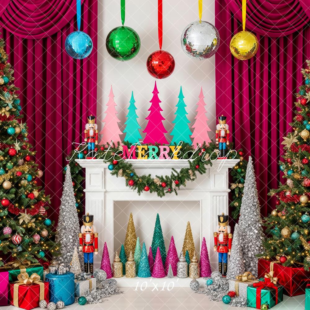 Kate Christmas Fireplace Nutcracker Trees Backdrop Designed by Patty Roberts