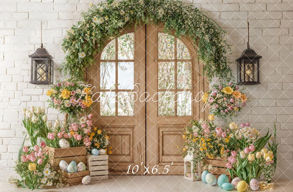 Kate Easter Wooden Door Floral Eggs Backdrop Designed by Emetselch