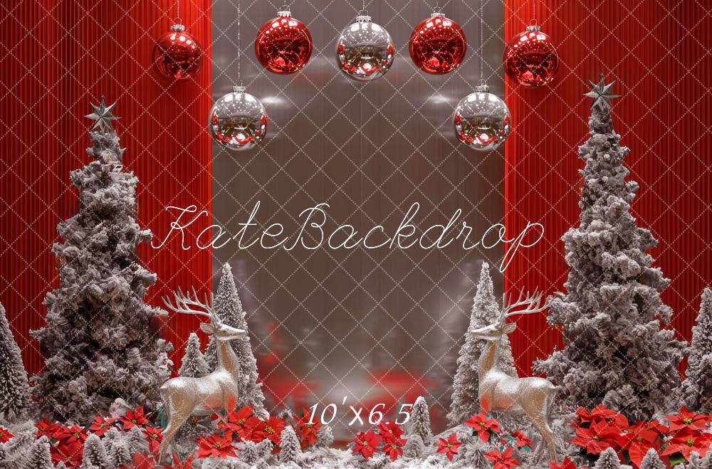 Kate Christmas Snowy Trees Red Reindeer Backdrop Designed by Mini MakeBelieve - Kate Backdrop AU
