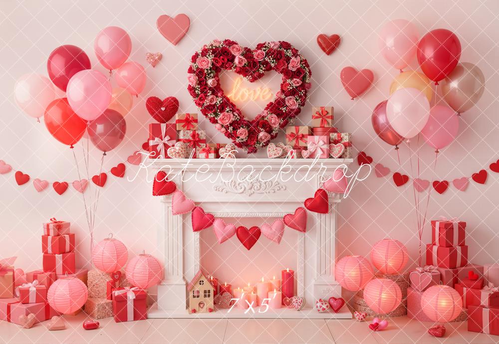Kate Valentine Heart Balloons Gifts Backdrop Designed by Emetselch - Kate Backdrop AU