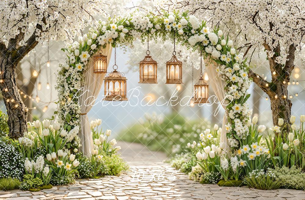 Kate Spring Flower Arch Lanterns Cobblestone Backdrop Designed by Emetselch