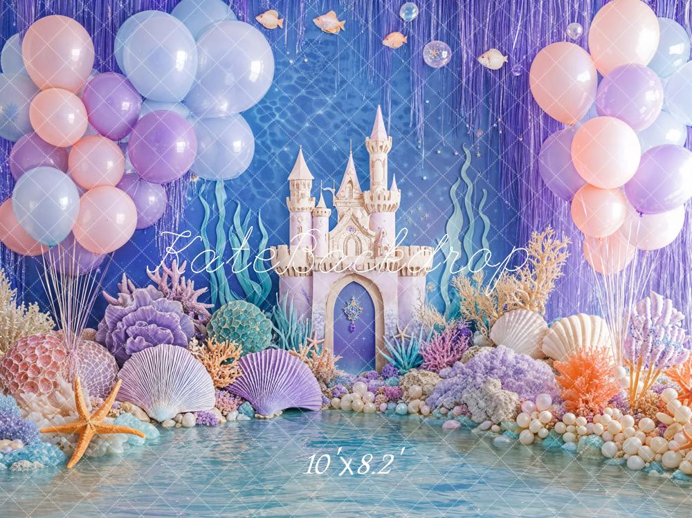 Kate Mermaid Castle Balloons Coral Sea Backdrop Designed by Emetselch - Kate Backdrop AU