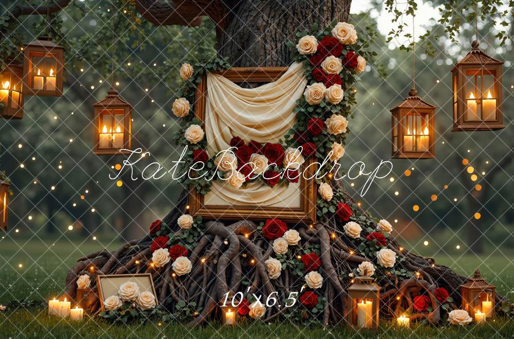 Kate Wedding Tree Roots Lantern Roses Backdrop Designed by Mini MakeBelieve