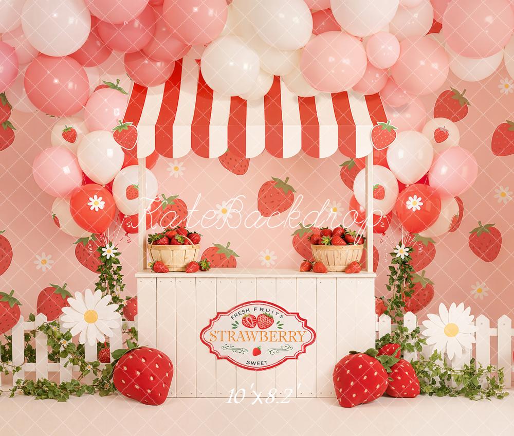 Kate Strawberry Stand Pink Balloons Backdrop Designed by Emetselch