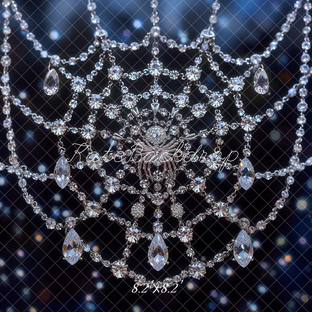 Kate Crystal Spider Web Blue Bokeh Backdrop Designed by Mini MakeBelieve