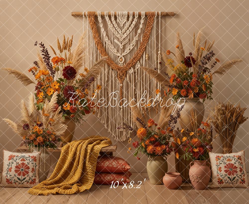 Kate Boho Macrame Floral Beige Backdrop Designed by Emetselch - Kate Backdrop AU