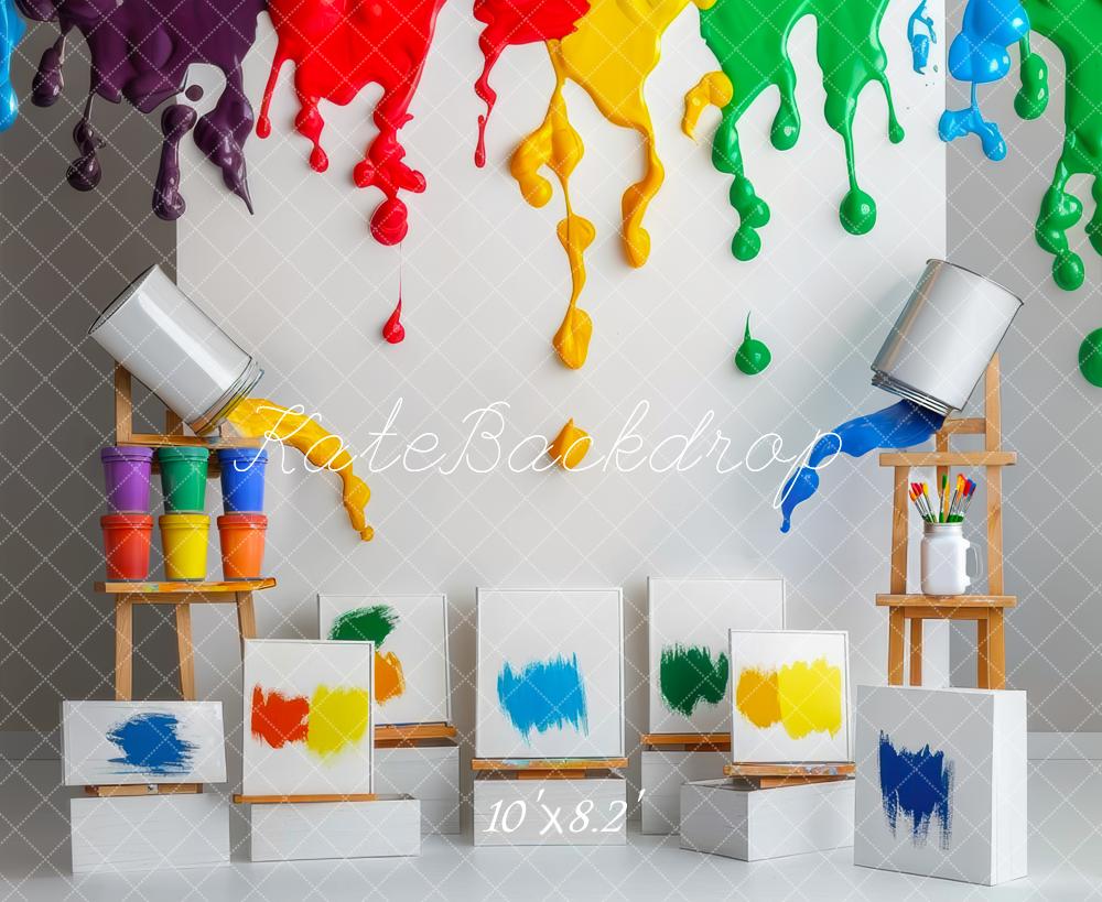 Kate Rainbow Paint Drips Art Studio Backdrop Designed by Mini MakeBelieve - Kate Backdrop AU