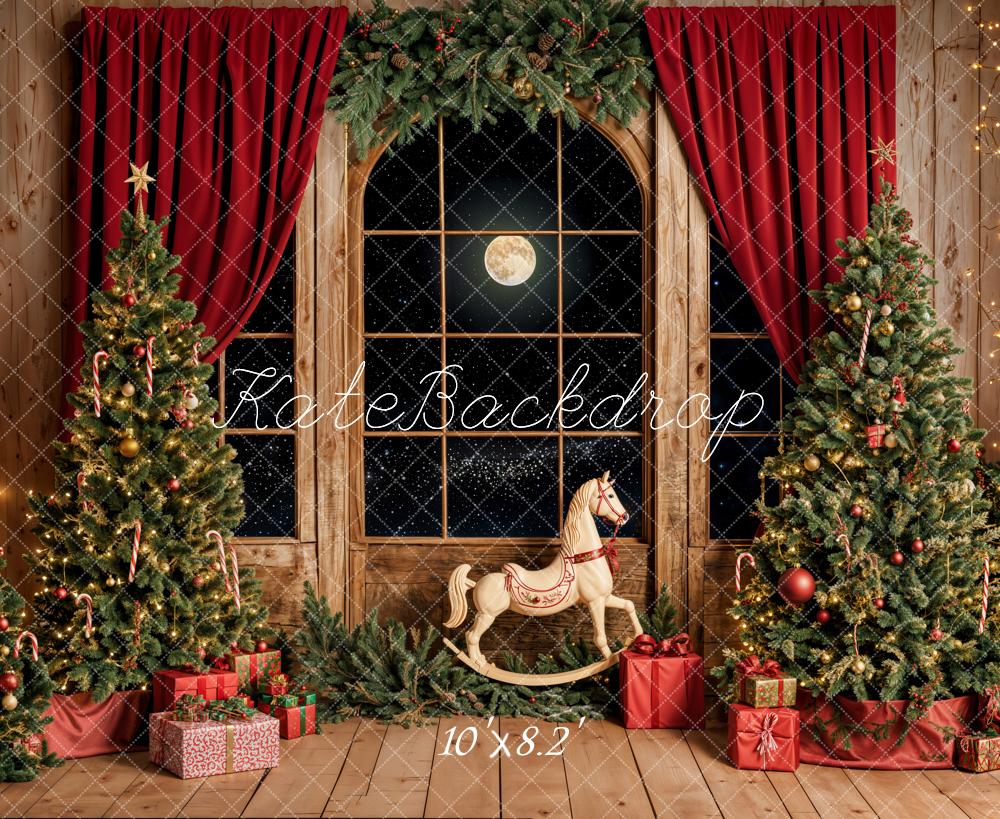 Kate Christmas Tree Window Rocking Horse Backdrop Designed Emetselch - Kate Backdrop AU