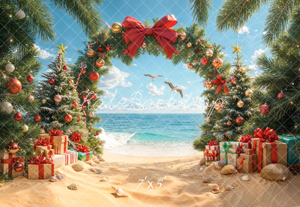 Kate Christmas Beach Trees Gifts Shells Backdrop Designed by Emetselch