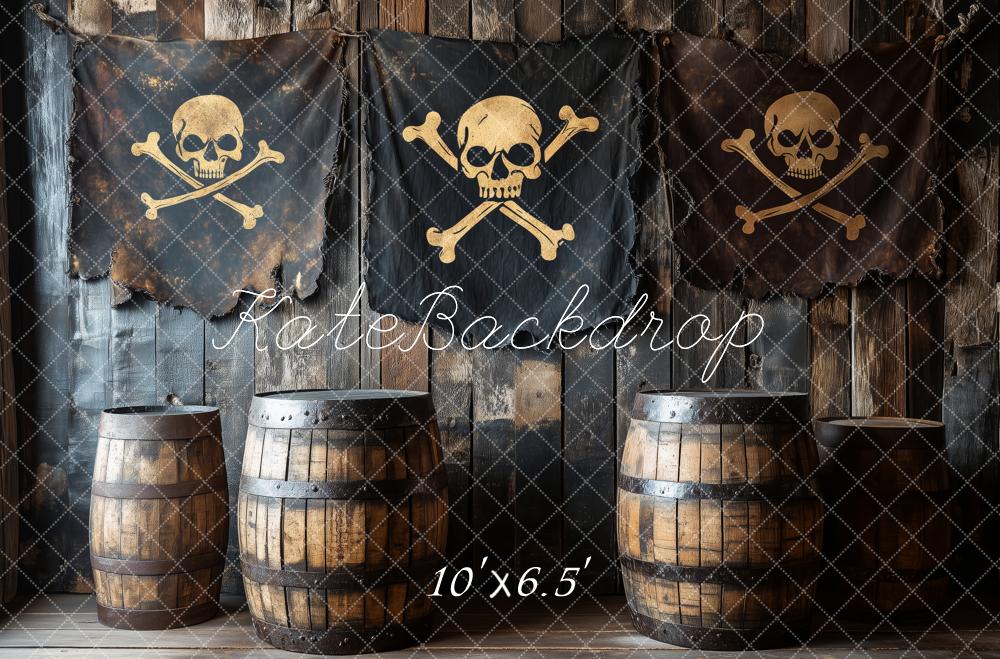 Kate Pirate Skulls Barrels Wood Wall Backdrop Designed by Patty Roberts