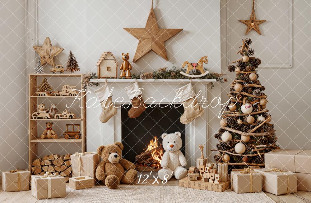 Kate Christmas Fireplace Toy Fleece Backdrop Designed by Emetselch