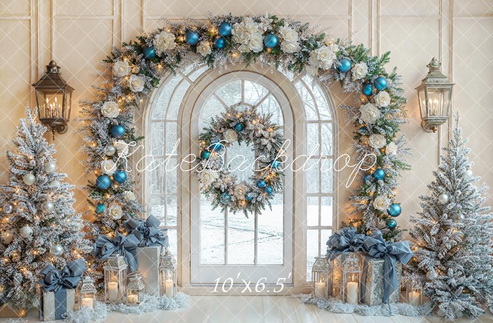 Kate Christmas Arch Window Snowy Fleece Backdrop Designed by Emetselch - Kate Backdrop AU