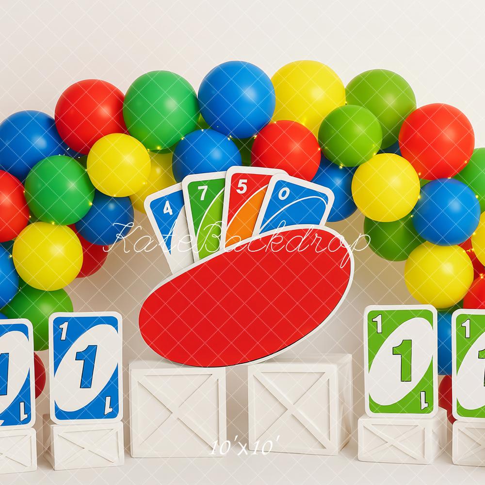 Kate Colourful Balloons Playing Cards Cake Smash Backdrop Designed by Patty Roberts