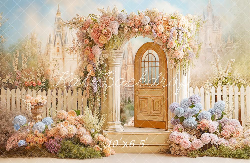 Kate Spring Castle Door Flower Fleece Backdrop Designed by Chain