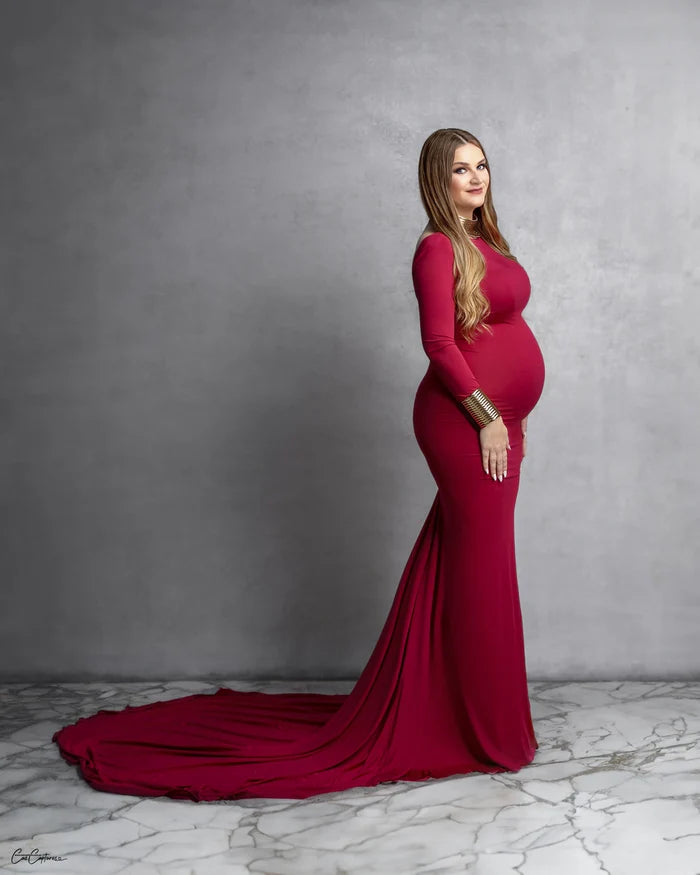 Kate Claret Knitted Long Sleeve Maternity Photoshoot Dress - Kate Backdrop AU