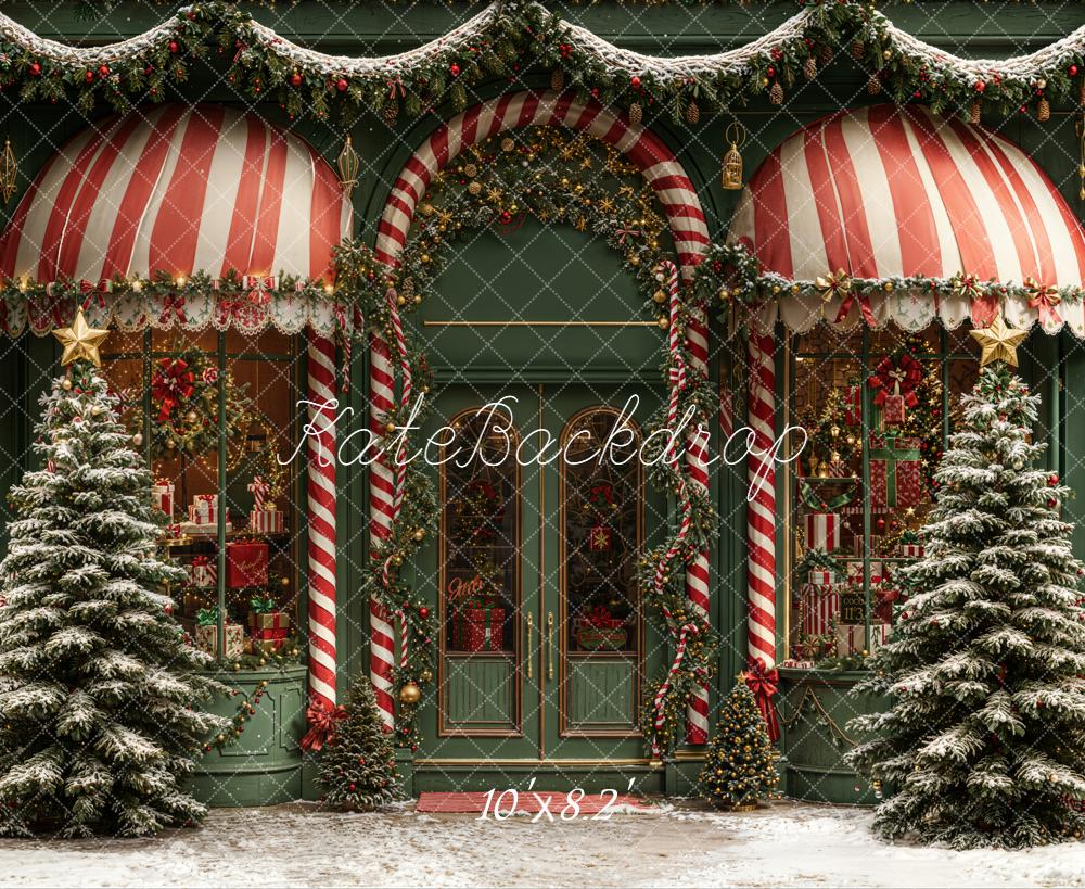 Kate Christmas Shop Red Stripes Backdrop Designed by Emetselch - Kate Backdrop AU