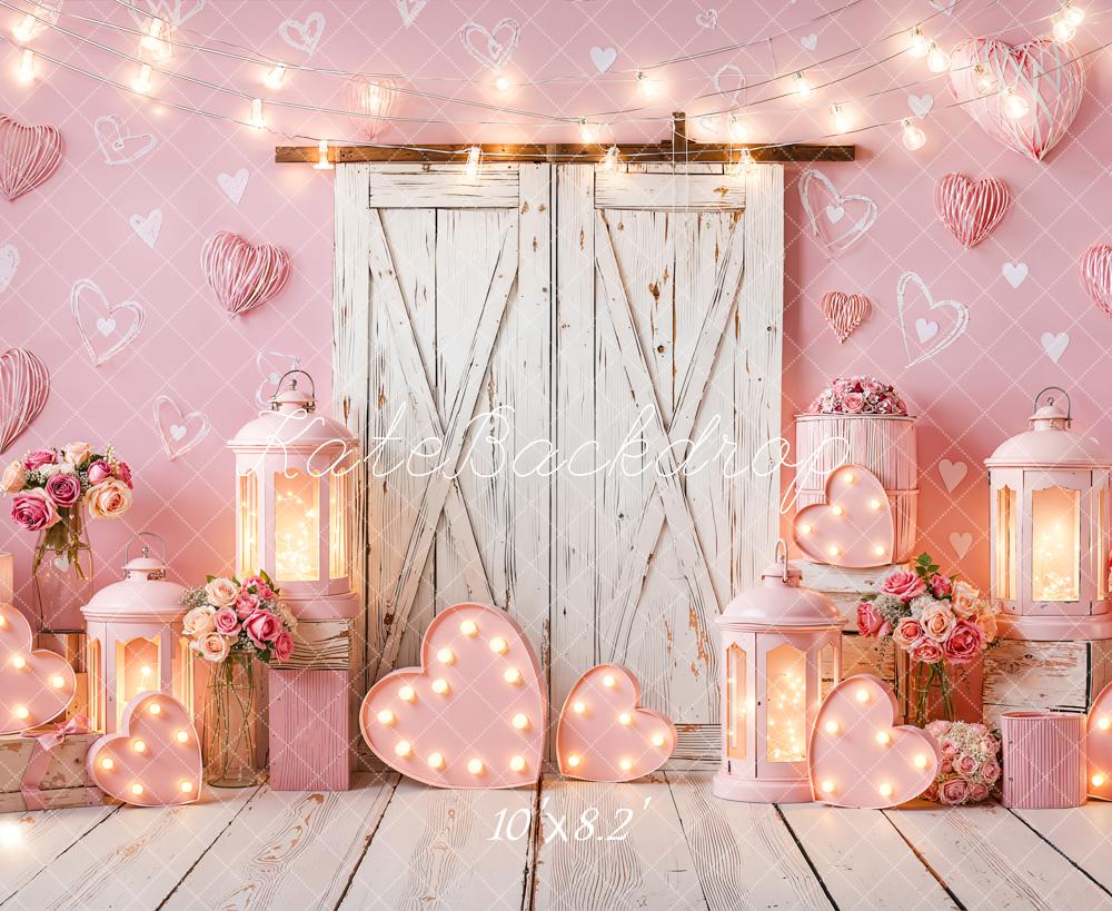 Kate Pink Hearts Barn Door Backdrop Designed by Emetselch