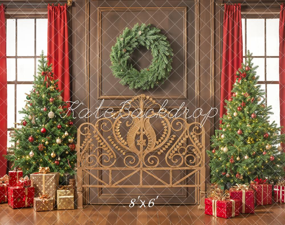 Kate Christmas Trees Wreath Fleece Backdrop Headboard Designed by Emetselch - Kate Backdrop AU