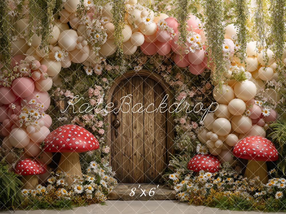 Kate Spring Fairy Wooden Door Mushrooms Backdrop Designed by Ashley Paul