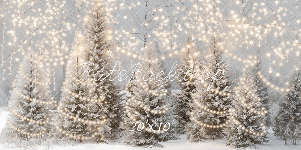 Kate Christmas Snowy Pine Trees Lights Backdrop Designed by Emetselch