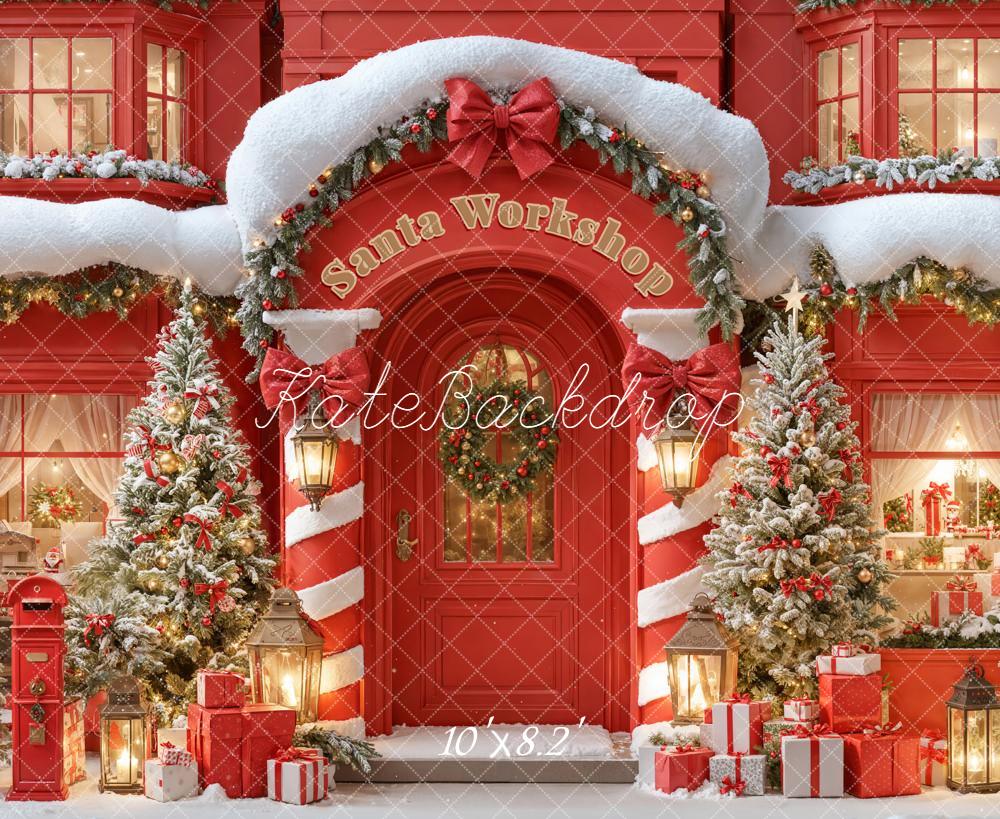 Kate Christmas Santa Workshop Snow Trees Backdrop Designed by Emetselch