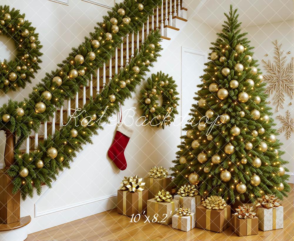 Kate Christmas Tree Staircase Presents Backdrop Designed by Mini MakeBelieve - Kate Backdrop AU