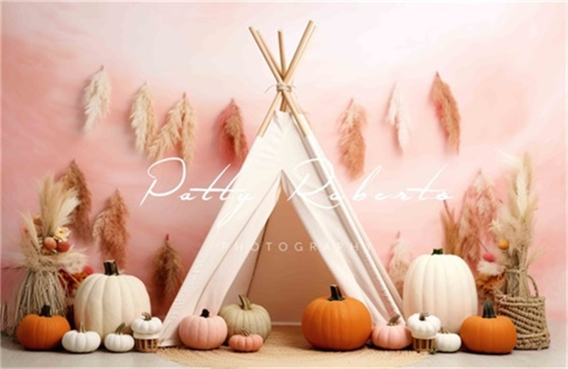 Kate Fall Teepee Pumpkins Pampas Backdrop Designed by Patty Roberts