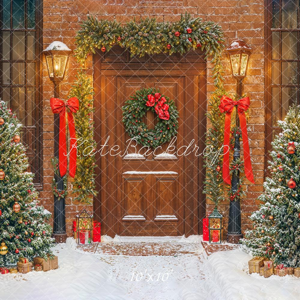 Kate Christmas Door Wreath Trees Backdrop Designed by Emetselch - Kate Backdrop AU