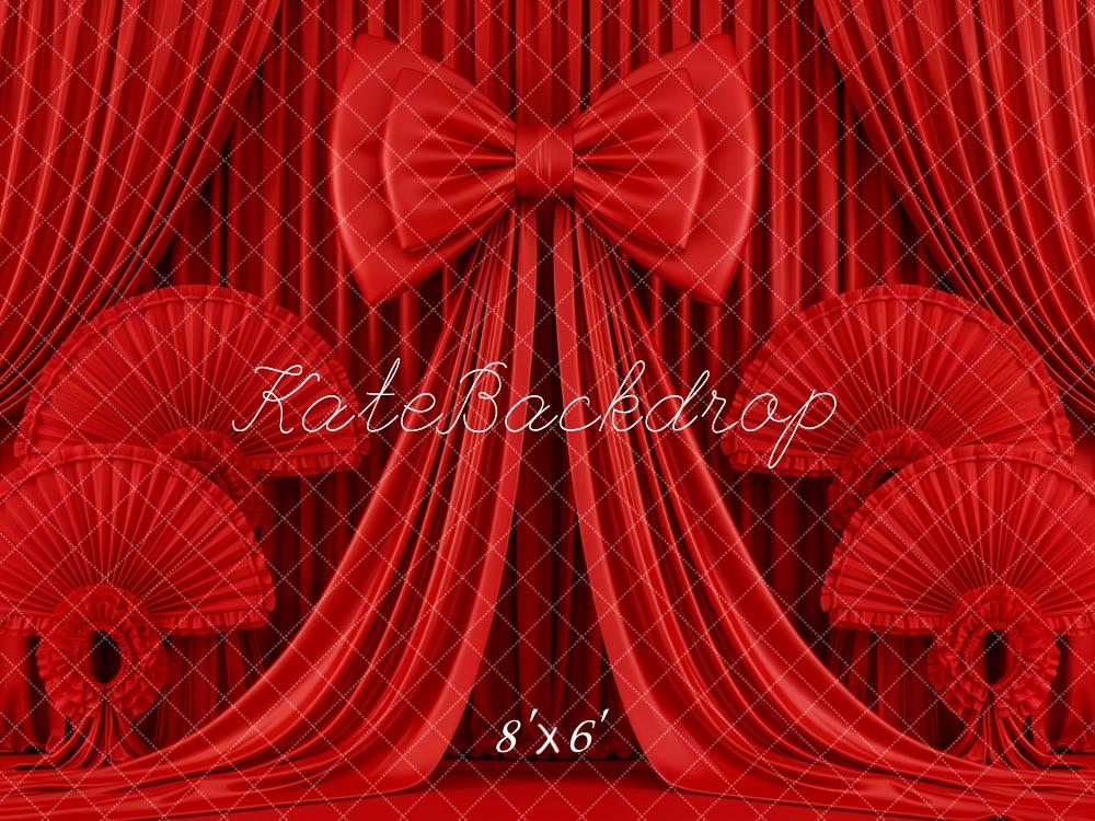 Kate Red Curtains Bow Fans Backdrop Designed by Patty Roberts
