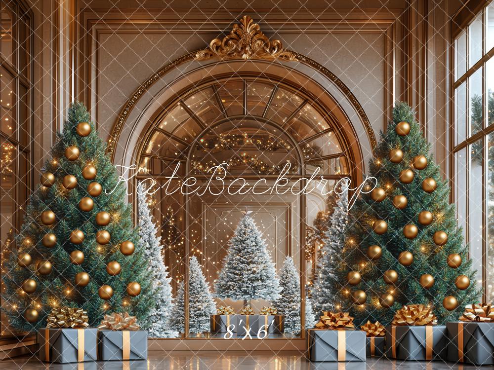 Kate Christmas Trees Presents Gold Arch Backdrop Designed by Mini MakeBelieve - Kate Backdrop AU