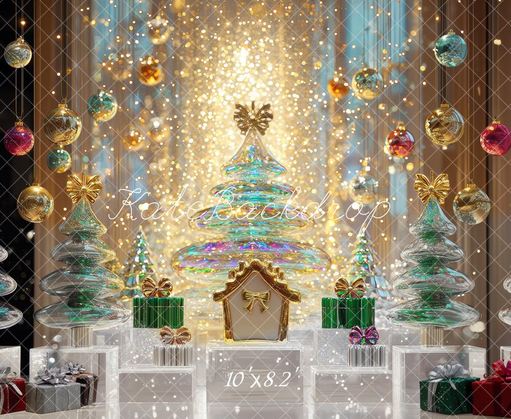 Kate Christmas Glass Trees Presents Ornaments Backdrop Designed by Mini MakeBelieve - Kate Backdrop AU