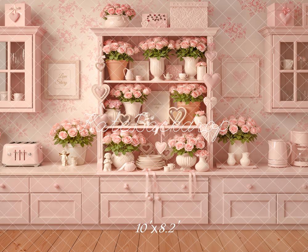 Kate Pink Kitchen Flowers Shelf Decor Backdrop Designed by Emetselch