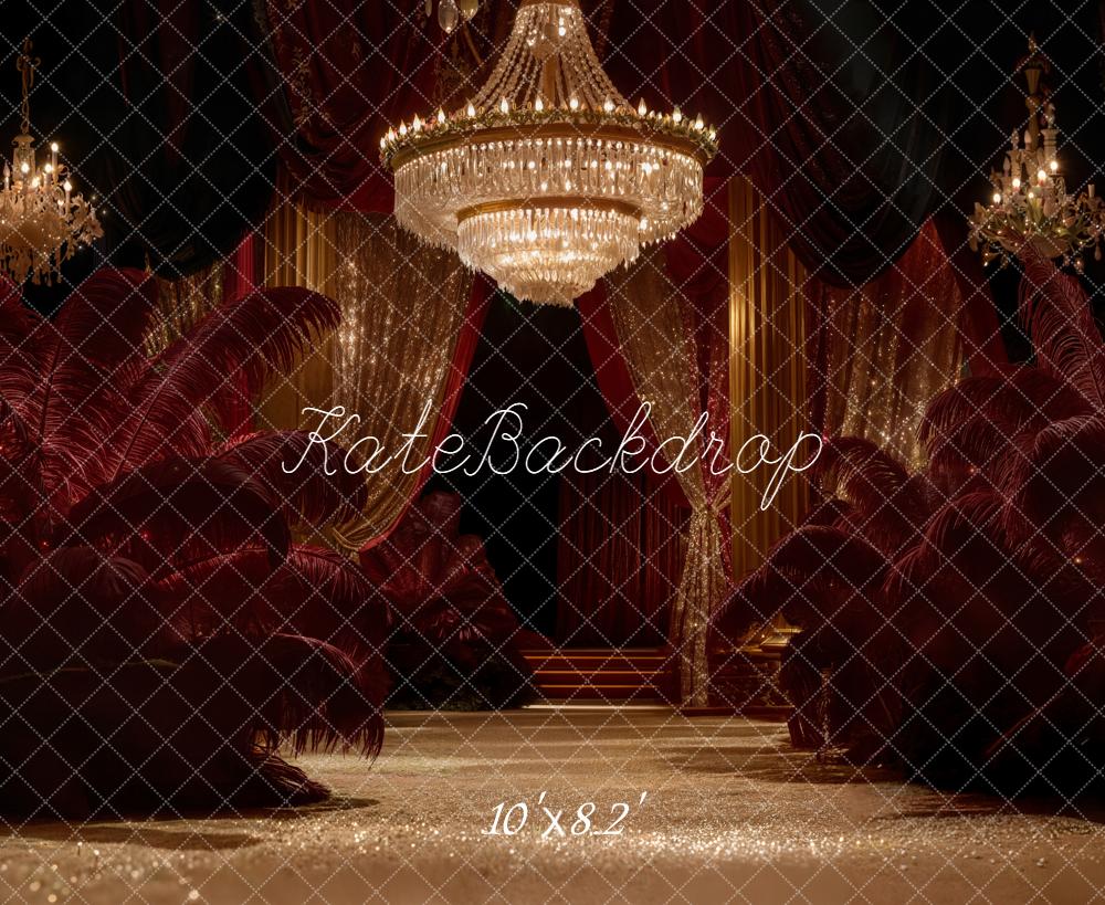 Kate Red Ballroom Chandelier Curtains Fleece Backdrop Designed by Emetselch