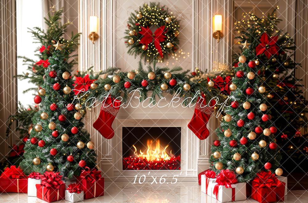 Kate Christmas Fireplace Tree Garland Backdrop Designed by Mini MakeBelieve - Kate Backdrop AU