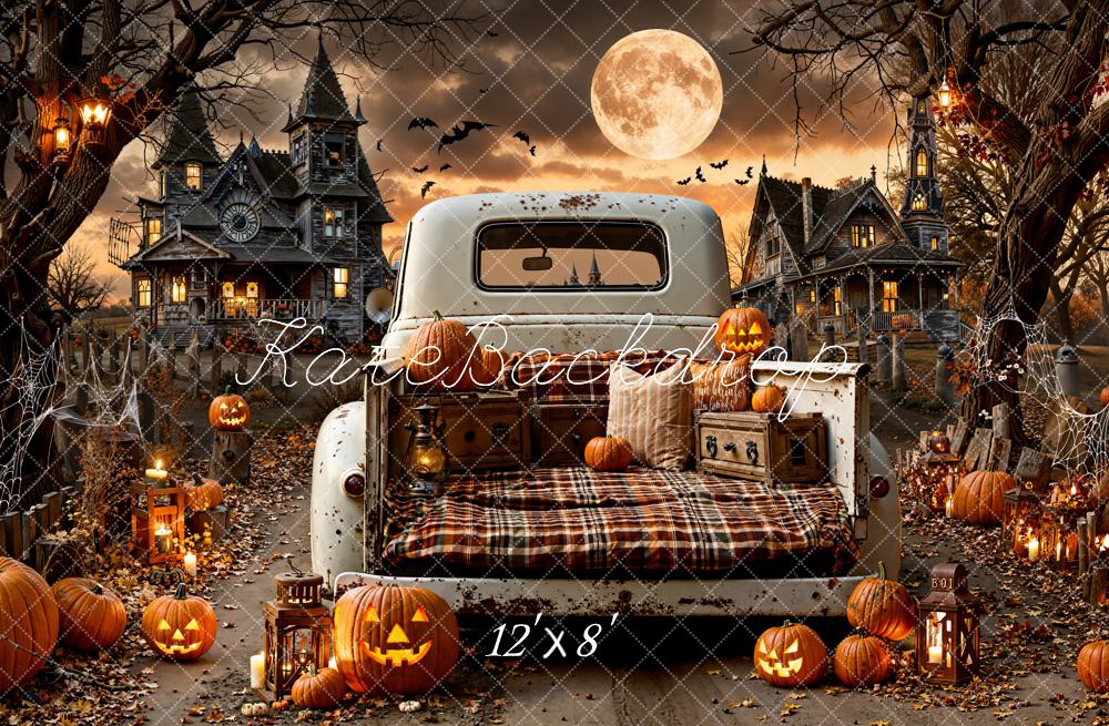 Kate Halloween Truck Haunted House Fleece Backdrop Designed by Emetselch - Kate Backdrop AU