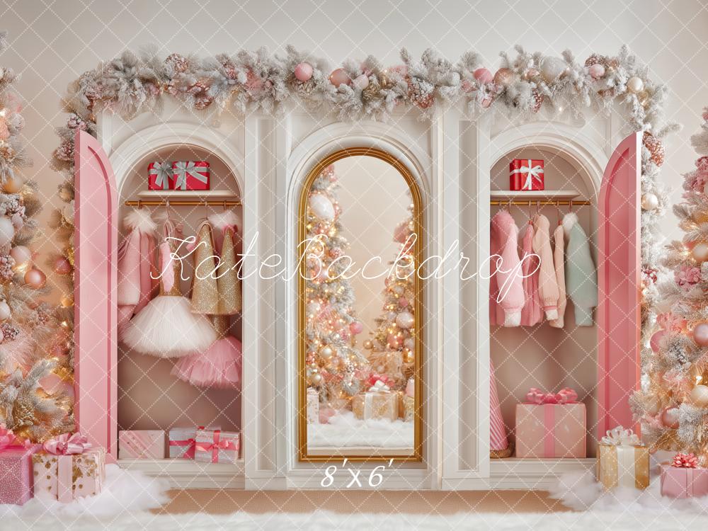 Kate Doll Pink Closet Christmas Trees Backdrop Designed by Patty Roberts - Kate Backdrop AU