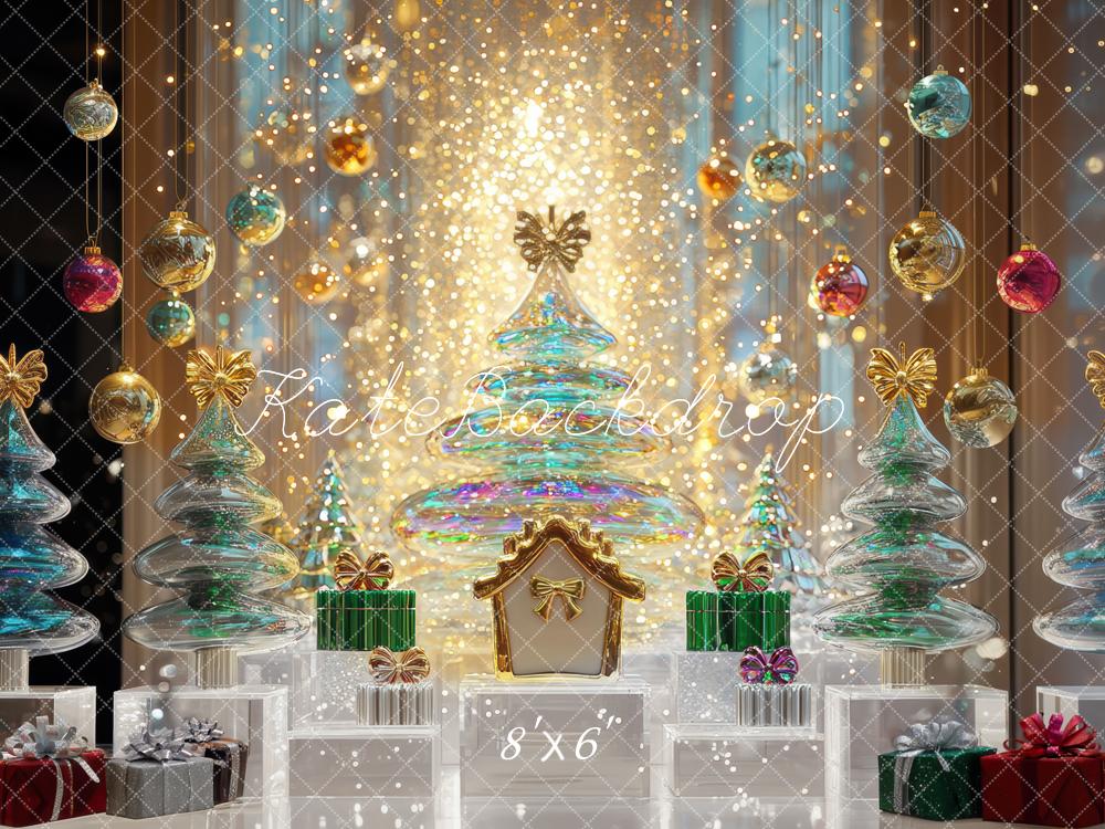 Kate Christmas Glass Trees Presents Ornaments Backdrop Designed by Mini MakeBelieve - Kate Backdrop AU