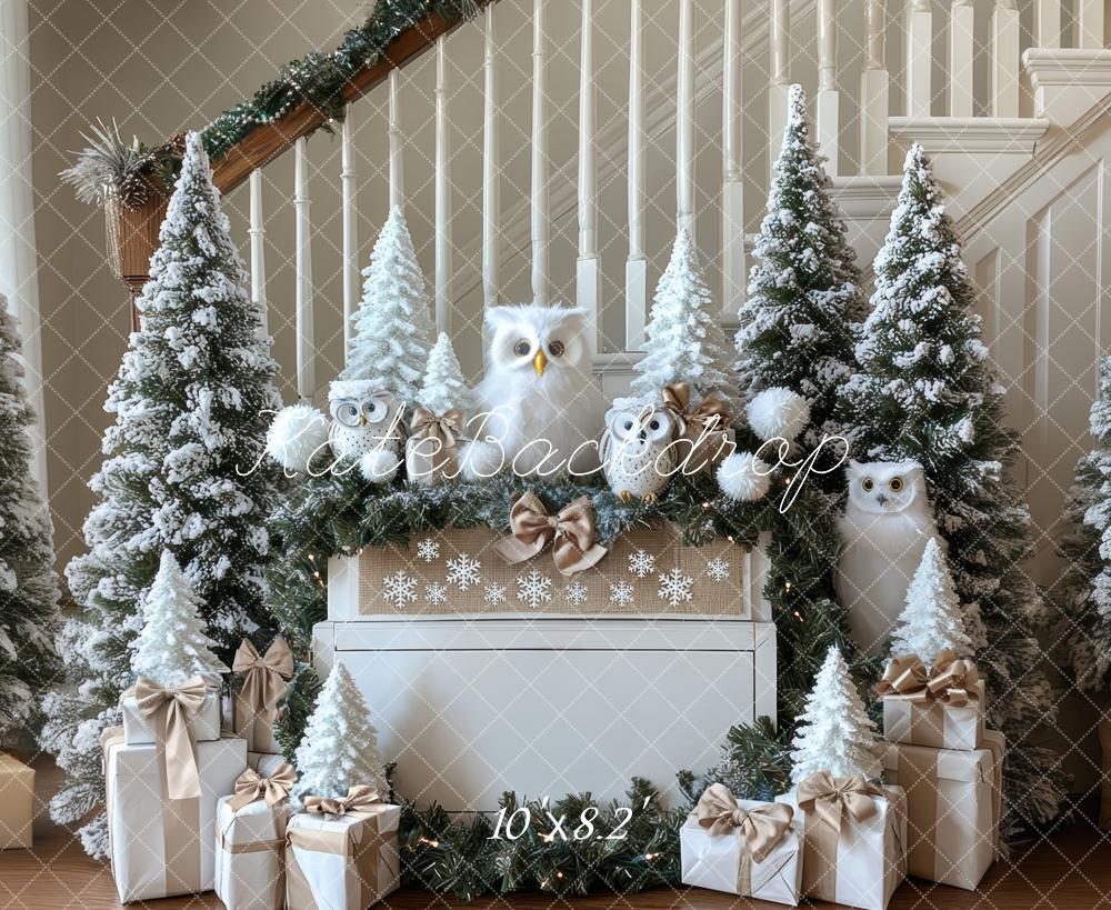 Kate Christmas Trees Owls Backdrop Designed by Mini MakeBelieve - Kate Backdrop AU