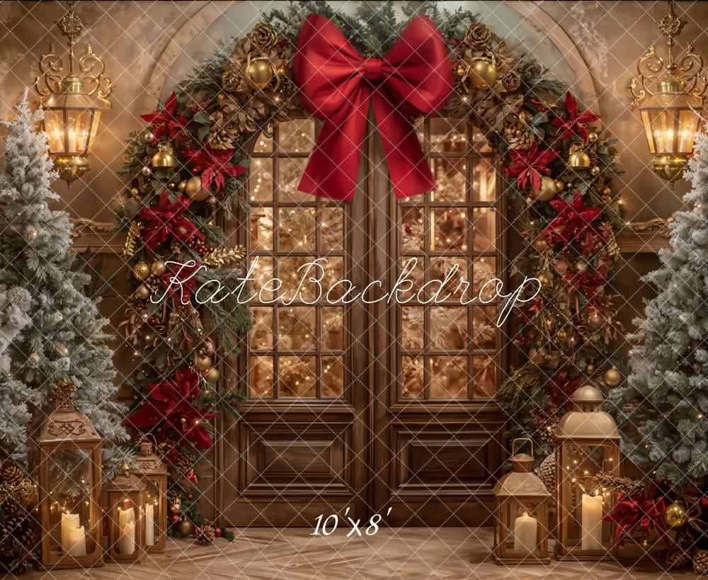 Kate Christmas Door Bow Fleece Backdrop Designed by Emetselch - Kate Backdrop AU