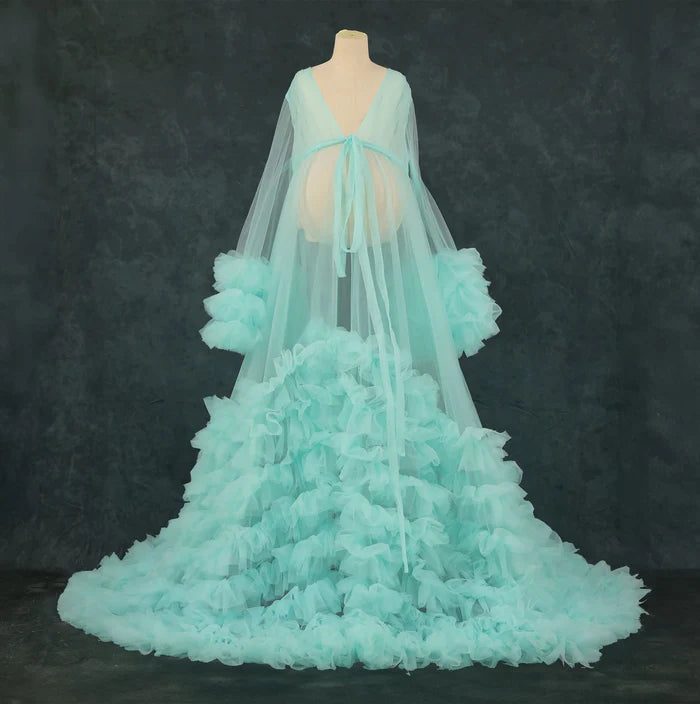 Kate Mesh V-neck Trailing Mid Sleeve Maternity Photoshoot Dress - Kate Backdrop AU