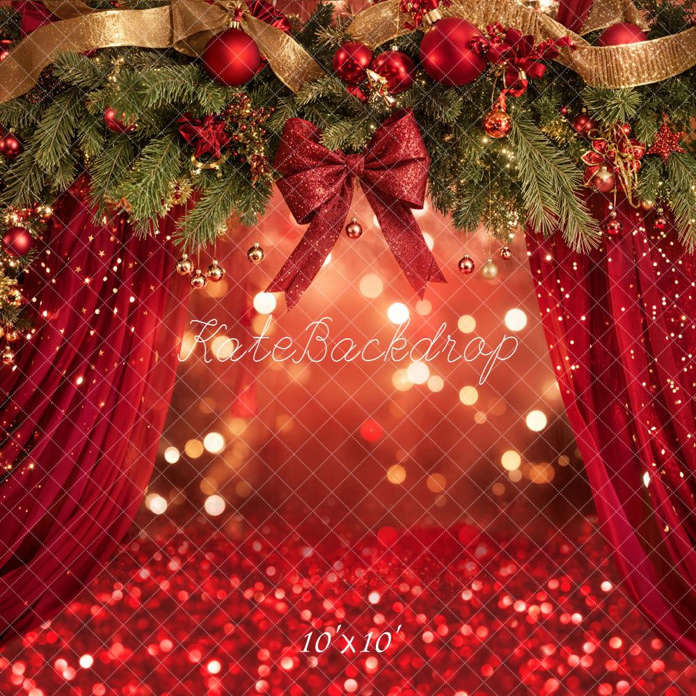 Kate Christmas Red Bow Bokeh Backdrop Designed by Emetselch - Kate Backdrop AU