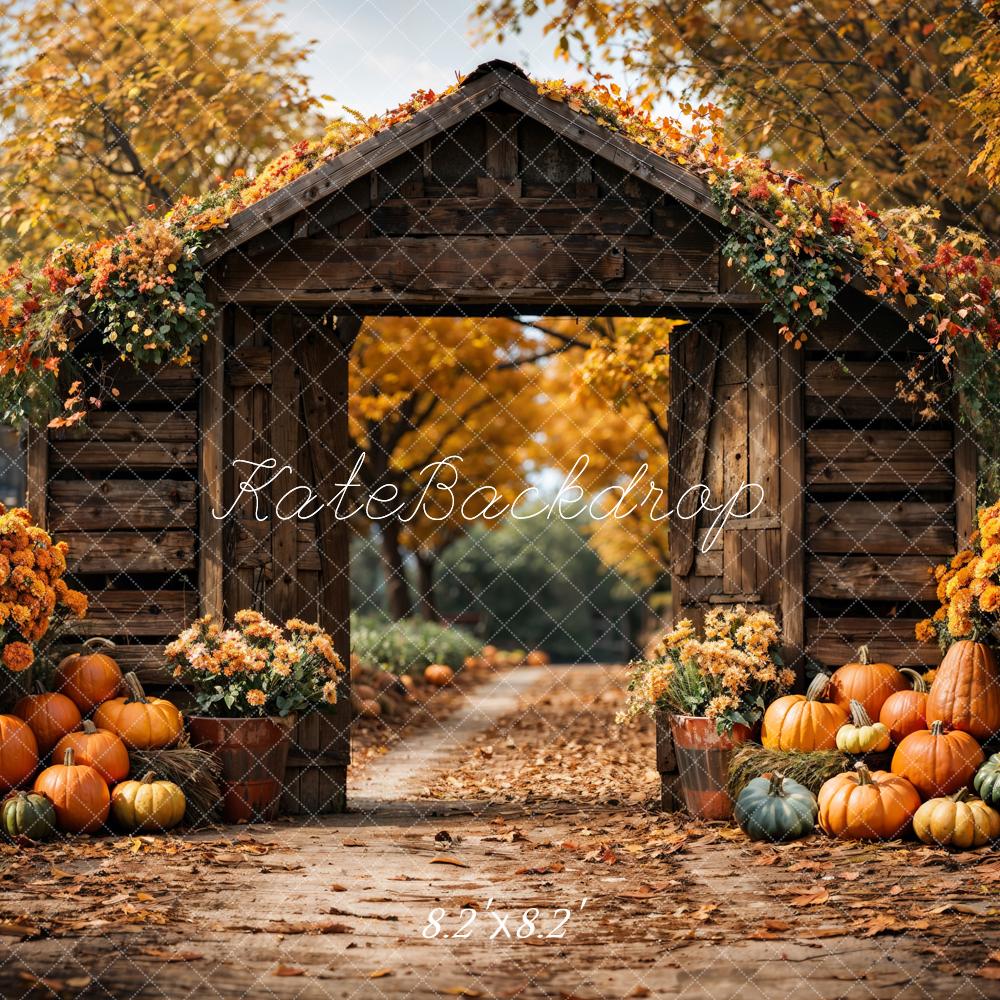 Kate Autumn Wooden Arch Pumpkin Backdrop Designed by Emetselch - Kate Backdrop AU
