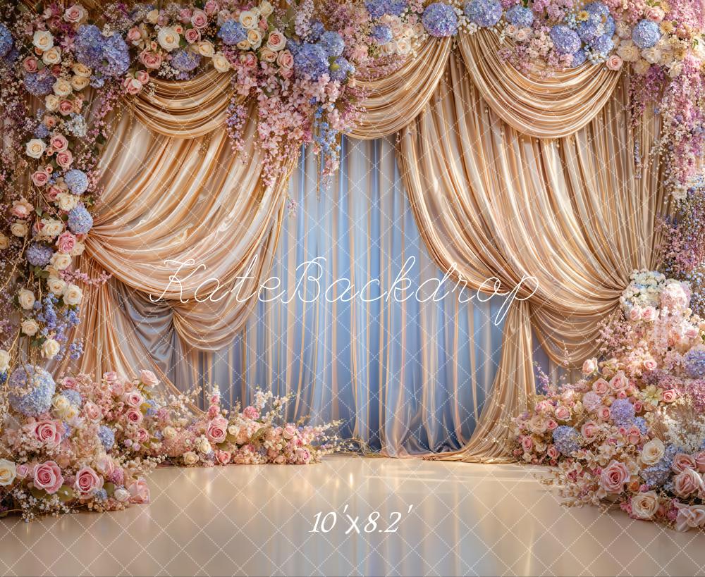 Kate Wedding Flower Drapes Fleece Backdrop Designed by Emetselch