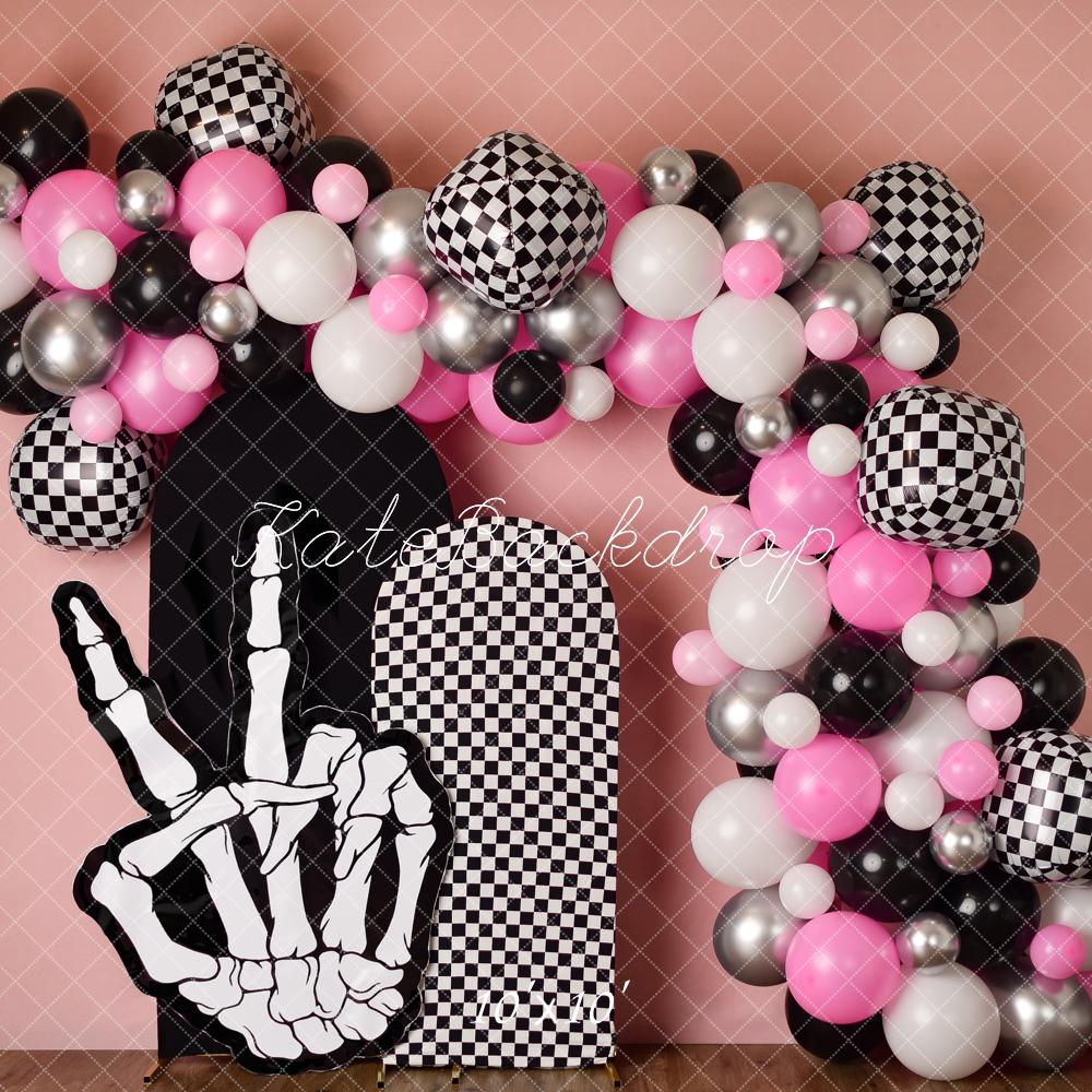 Kate Checkerboard Skeleton Hand Balloon Arch Backdrop Designed by Mandy Ringe - Kate Backdrop AU