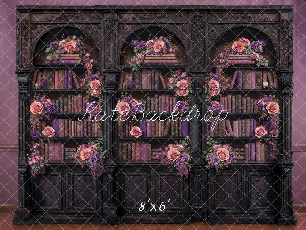 Kate Bookshelf Floral Arch Purple Backdrop Designed by Emetselch