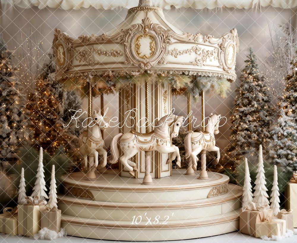 Kate Carousel Christmas Trees Vintage Backdrop Designed by Patty Roberts - Kate Backdrop AU