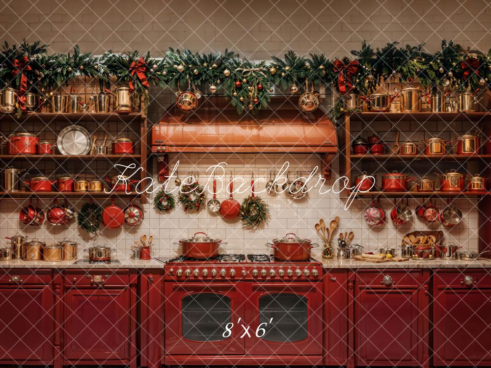 Kate Christmas Kitchen Red Pots Backdrop Designed by Emetselch - Kate Backdrop AU