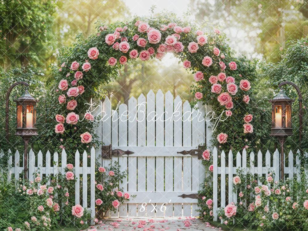 Kate Flower Arch Pink Roses Garden Gate Backdrop Designed by Emetselch